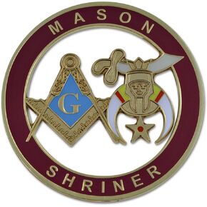 Mason Shriner Masonic Auto Emblem - [Burgundy & Gold][3'' Diameter]