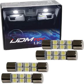 iJDMTOY 4pc White 6-SMD 29mm 6614 LED Replacement Bulbs For Car Sun Visor Flips Vanity Mirror Lights
