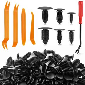 155PCS Nylon Single Head Christmas Tree Style Bumper Retainer Clips Universal Car Vehicle Truck Body Fender Shield Fastener Rivets Assortment of Door Panel Push Pins and Auto Trim Removal Tool Kit