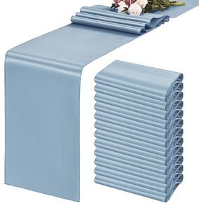 12 Packs Dusty Blue Satin Table Runners 12 x 108 inch Long Smooth Fabric Table Runner for Wedding Banquet Graduations Birthday Party, Table Runners fit Rectange and Round Table in Saudi Arabia