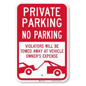 SmartSign 18 x 12 inch “Private Parking - No Parking, Violators Towed At Vehicle Owner's Expense" Metal Sign, 63 mil Aluminum, 3M Laminated Engineer Grade Reflective Material, Red and White