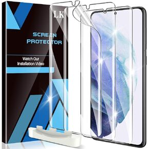 LK 3 Pack Screen Protector Compatible for Samsung Galaxy S21 Plus, Positioning Tool, in-Display Fingerprint Support, Maximum Coverage, Flexible TPU Film, Model No. ZP