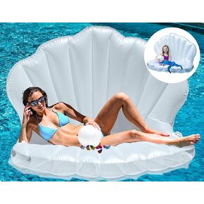 JAMBO Inflatable Seashell Pool Float, Pool Floats, Mermaid Floaty for Adults Kids, Clam Shell Photo Prop for Party, Giant Shell Floaty, Funny Floats for Teen Girls, Seashell Float, Seashell Floaty