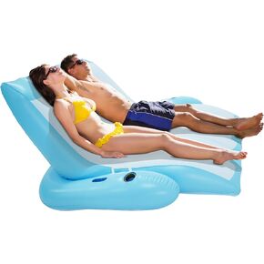 4E's Novelty Two Person Inflatable Pool Recliner Adult Pool Lounger Float with Cup Holder - Heavy Duty Pool & Lake Floats for Adults - Lounge Floats for Adults, Pool Floats Adult Must-Haves