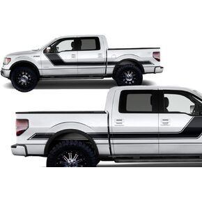 Factory Crafts Rally Stripe 2 مجموعة رسومات جانبية 3M ملصق من الفينيل متوافق مع Ford F-150 2009-2014 - أسود مطفي