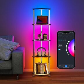 Floor Lamp with Shelves Corner Shelf with Lights Standing Lamp with Charging Stake APP Control Music Sync Multicolor Corner Lamp for Living Room White 5 Tier in Saudi Arabia