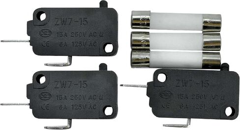KW3A Microwave Oven Door Switch (2 Normally Open and 1 Normally Close) 16A 125V/250V Door Interloc and Slow-Blow Ceramic Fuses (Pack of 3) Compatible with Microwave Oven in Saudi Arabia