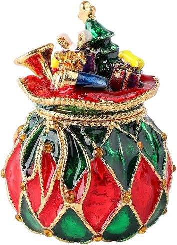 Christmas Trinket Boxes Hinged Hand-Painted Enamel Lucky Bag Shape Figurine Ornaments Craft Unique Gift for Xmas Decor (Green) in Saudi Arabia