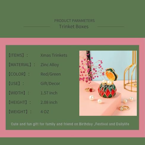 Christmas Trinket Boxes Hinged Hand-Painted Enamel Lucky Bag Shape Figurine Ornaments Craft Unique Gift for Xmas Decor (Green) in Saudi Arabia