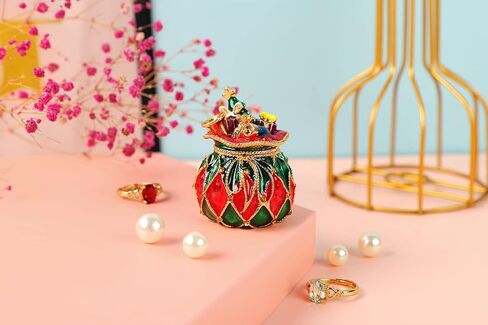 Christmas Trinket Boxes Hinged Hand-Painted Enamel Lucky Bag Shape Figurine Ornaments Craft Unique Gift for Xmas Decor (Green) in Saudi Arabia