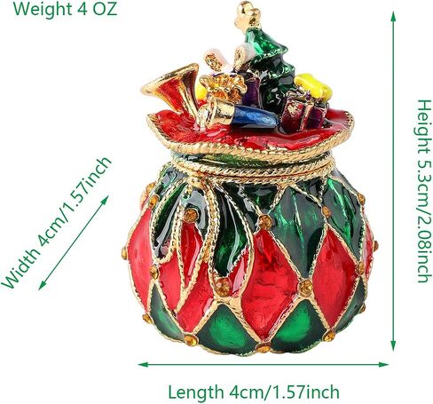 Christmas Trinket Boxes Hinged Hand-Painted Enamel Lucky Bag Shape Figurine Ornaments Craft Unique Gift for Xmas Decor (Green) in Saudi Arabia