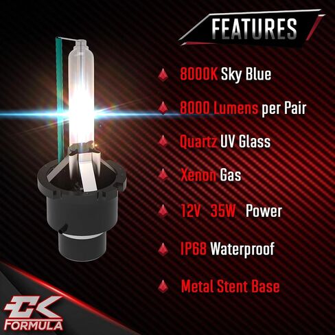 CK FORMULA D4S/D4R HID المصباح الأمامي لكزس، تويوتا، مازدا، سوبارو، هوندا، سليل - 8000K أزرق ثلجي، 12 فولت 35 وات، زينون، مصابيح بديلة HID، قاعدة دعامات معدنية، عبوتان in Saudi Arabia