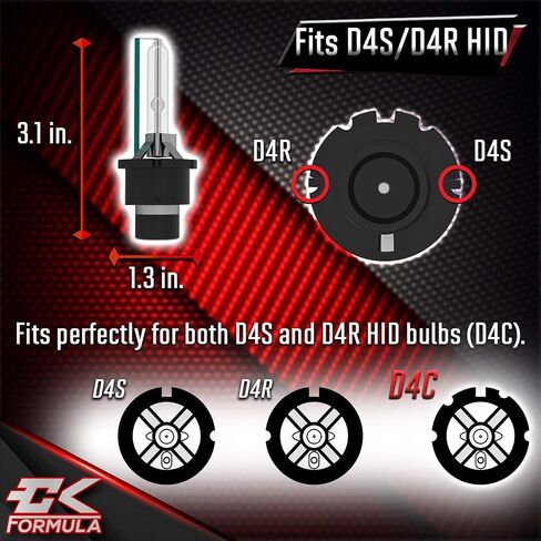 CK FORMULA D4S/D4R HID المصباح الأمامي لكزس، تويوتا، مازدا، سوبارو، هوندا، سليل - 8000K أزرق ثلجي، 12 فولت 35 وات، زينون، مصابيح بديلة HID، قاعدة دعامات معدنية، عبوتان in Saudi Arabia