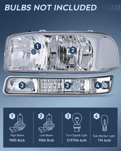 Nilight Headlight Assembly Compatible for 1999 2000 2001 2002 2003 2004 2005 2006 GMC Sierra Yukon, Chrome Housing Clear Corner Clear Lens, Headlights Assembly Replacement in Saudi Arabia