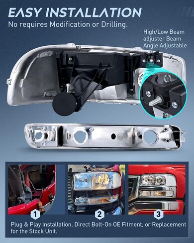 Nilight Headlight Assembly Compatible for 1999 2000 2001 2002 2003 2004 2005 2006 GMC Sierra Yukon, Chrome Housing Clear Corner Clear Lens, Headlights Assembly Replacement in Saudi Arabia