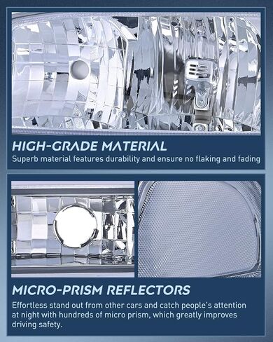 Nilight Headlight Assembly Compatible for 1999 2000 2001 2002 2003 2004 2005 2006 GMC Sierra Yukon, Chrome Housing Clear Corner Clear Lens, Headlights Assembly Replacement in Saudi Arabia