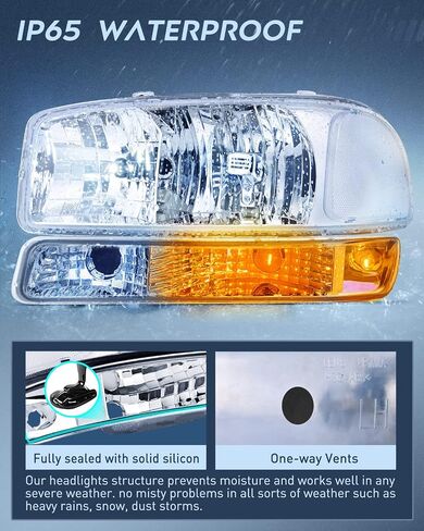 Nilight Headlight Assembly Compatible for 1999 2000 2001 2002 2003 2004 2005 2006 GMC Sierra Yukon, Chrome Housing Clear Corner Clear Lens, Headlights Assembly Replacement in Saudi Arabia