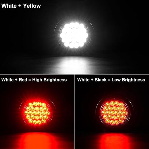 قطعتان من مصابيح LED المستديرة للمقطورة مقاس 4 بوصات 24 مصباح LED أحمر لإشارة إيقاف الانعطاف، مصابيح احتياطية بيضاء مقاس 4 بوصات أضواء عكسية باللون الأحمر/الأبيض ومصابيح خلفية لشاحنة المقطورة مع 3 أسلاك توصيل شوكية in Kuwait