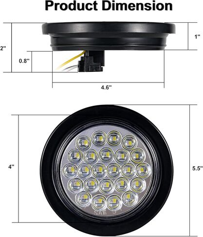 قطعتان من مصابيح LED المستديرة للمقطورة مقاس 4 بوصات 24 مصباح LED أحمر لإشارة إيقاف الانعطاف، مصابيح احتياطية بيضاء مقاس 4 بوصات أضواء عكسية باللون الأحمر/الأبيض ومصابيح خلفية لشاحنة المقطورة مع 3 أسلاك توصيل شوكية in Kuwait