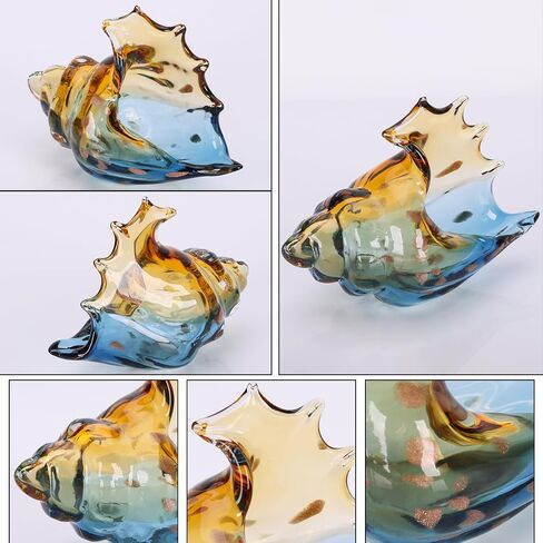 Sea Glass Art Figurines Hand Blown Conch Shell Sculpture, Green Sea Glass Decor Creative Conch Seashell Statue - For Coastal Room Decor Knick Knacks Home Decor Kitchen Decorations Above Cabinets in Kuwait