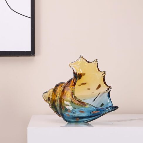 Sea Glass Art Figurines Hand Blown Conch Shell Sculpture, Green Sea Glass Decor Creative Conch Seashell Statue - For Coastal Room Decor Knick Knacks Home Decor Kitchen Decorations Above Cabinets in Kuwait