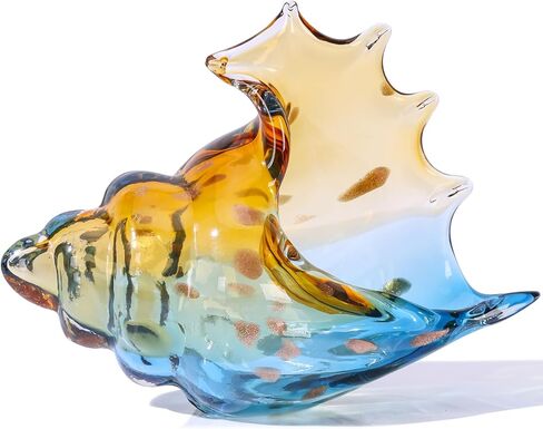 Sea Glass Art Figurines Hand Blown Conch Shell Sculpture, Green Sea Glass Decor Creative Conch Seashell Statue - For Coastal Room Decor Knick Knacks Home Decor Kitchen Decorations Above Cabinets in Kuwait