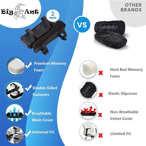 Big Ant Chair Armrest Pads,2 Pack Memory Foam Arm Rest Office Chair Armrest Pads Comfy Gaming Chair Arm Rest Covers for Elbows and Forearms Pressure Relief(Set of 2) in Saudi Arabia