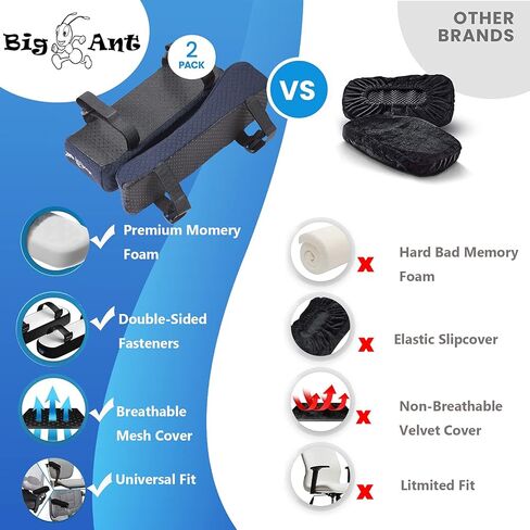 وسادات مسند ذراع لكرسي النمل الكبير، 2 عبوة من إسفنج الذاكرة مسند ذراع لكرسي المكتب، وسادات مسند ذراع مريحة لكرسي الألعاب لتخفيف الضغط على المرفقين والساعدين (مجموعة من 2) in Kuwait