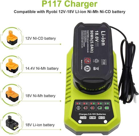 P117 استبدال شاحن IntelliPort للكيمياء المزدوجة لشاحن Ryobi P117 P118 P119 متوافق مع Ryobi 18V 14.4V 12V 9.6V بطارية ليثيوم Ni-Cd&Ni-Mh P100 P102 P103 P105 P107 P108 P200 1400670 in Kuwait