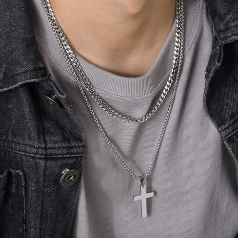 VNOX To My Son Necklace - قلادة متقاطعة الطبقات هدية للابن من أمي الفولاذ المقاوم للصدأ الفضة الطبقات الكوبية سلسلة الصليب قلادة قلادة مجوهرات بسيطة هدايا عيد ميلاد الابن من أمي in Kuwait