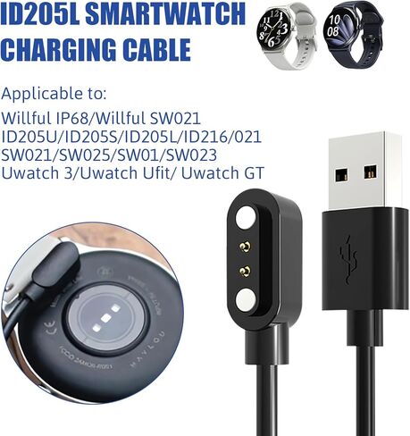 شاحن الساعة الذكية كابل شحن USB-A مغناطيسي، 3.3FT/100CM 5V 0.5A 2Pin 2.84 مم، متوافق مع Letsfit Willful YAMAY VeryFitPro SW023 ID205L SW021 ID205U ID205S SW025 Uwatch 3S 3 2 2S in Saudi Arabia