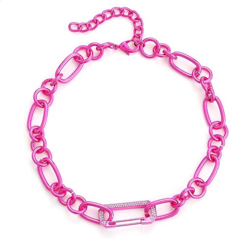 Hot Pink Chunky Chain Necklace,Dainty Choker Necklace,Hot Pink Necklace,Great Gift for Women in Saudi Arabia