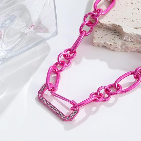 Hot Pink Chunky Chain Necklace,Dainty Choker Necklace,Hot Pink Necklace,Great Gift for Women in Saudi Arabia