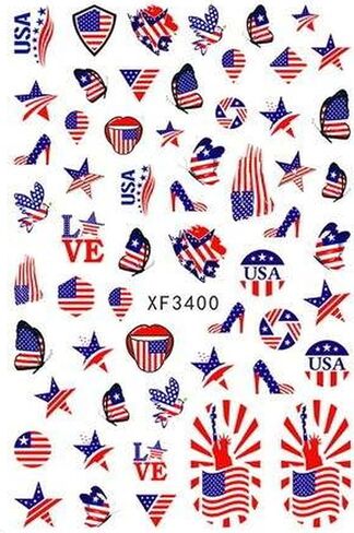 USA Fingernail Stickers Featuring Love The US Flag Stars Red White and Blue. It has Some high Heels a Mouth with Tongue Eagle The Statue of Liberty in Saudi Arabia