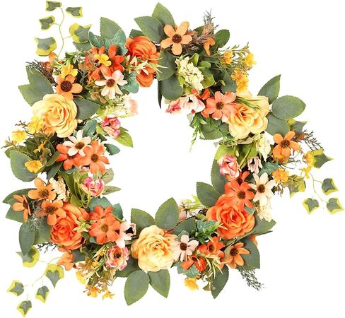 Front Door Wreath Artificial Floral Wreath Floral Peony Wreath Spring Summer Flower Wreaths for Wedding Kitchen Home Party Wall Hanging Decor in Saudi Arabia