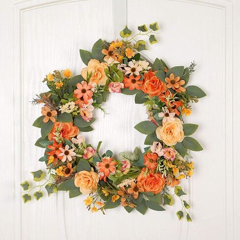 Front Door Wreath Artificial Floral Wreath Floral Peony Wreath Spring Summer Flower Wreaths for Wedding Kitchen Home Party Wall Hanging Decor in Saudi Arabia