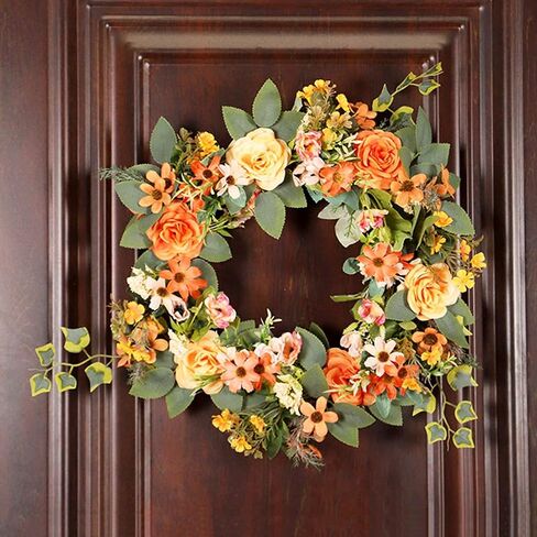 Front Door Wreath Artificial Floral Wreath Floral Peony Wreath Spring Summer Flower Wreaths for Wedding Kitchen Home Party Wall Hanging Decor in Saudi Arabia