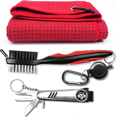 3 Pack Golf Towel with Golf Club Brush Cleaner and 6-in-1 Divot Repair Tool Set,Must-Have Accessories and Gifts for Men and Women Golfers in Saudi Arabia