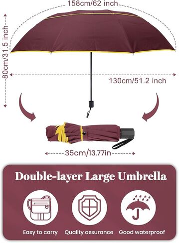 Kalolary 62 Inch Golf Umbrella Extra Large Folding Umbrella Rainproof Compact Umbrella Oversize Double Canopy Vented Waterproof Stick Travel Umbrellas for Women & Men Family Home Use in Kuwait