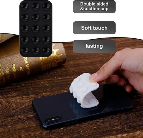 2pcs Double Sided Suction Cup Phone Mount, Silicone Phone Suction Holder Back of Phone Multifunctional Sticky Suction Phone Case for Shower Mirror Fingertip Toys (Black, Light Pink) in Saudi Arabia