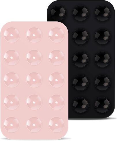2pcs Double Sided Suction Cup Phone Mount, Silicone Phone Suction Holder Back of Phone Multifunctional Sticky Suction Phone Case for Shower Mirror Fingertip Toys (Black, Light Pink) in Saudi Arabia