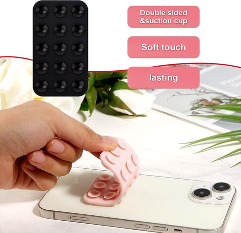 2pcs Double Sided Suction Cup Phone Mount, Silicone Phone Suction Holder Back of Phone Multifunctional Sticky Suction Phone Case for Shower Mirror Fingertip Toys (Black, Light Pink) in Saudi Arabia
