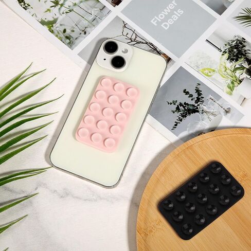 2pcs Double Sided Suction Cup Phone Mount, Silicone Phone Suction Holder Back of Phone Multifunctional Sticky Suction Phone Case for Shower Mirror Fingertip Toys (Black, Light Pink) in Saudi Arabia