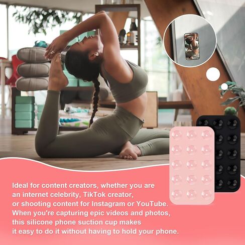 2pcs Double Sided Suction Cup Phone Mount, Silicone Phone Suction Holder Back of Phone Multifunctional Sticky Suction Phone Case for Shower Mirror Fingertip Toys (Black, Light Pink) in Saudi Arabia