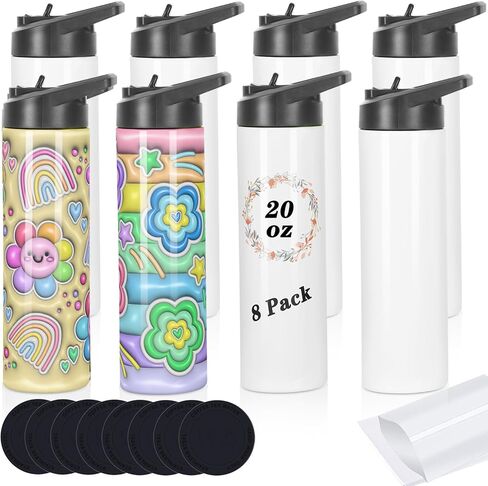 20 oz Sublimation Tumblers, Sublimation Sports Water Bottle Blanks Bulk, Stainless Steel Double Wall Insulated Sublimation Straight Cups with Portable Handle, Individually Boxed (8 Pack) in Saudi Arabia