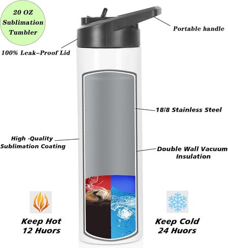 20 oz Sublimation Tumblers, Sublimation Sports Water Bottle Blanks Bulk, Stainless Steel Double Wall Insulated Sublimation Straight Cups with Portable Handle, Individually Boxed (8 Pack) in Saudi Arabia