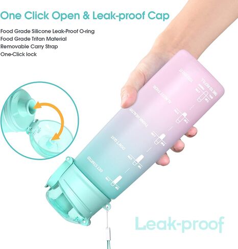 Y&3 32oz Motivational Fitness Sports Water Bottle With Time Marker, BPA Free Tritan Plastic, Leakproof Flip Top, For Gym, Outdoor, Office Work (Green/Purple Gradient, 32oz) in Saudi Arabia