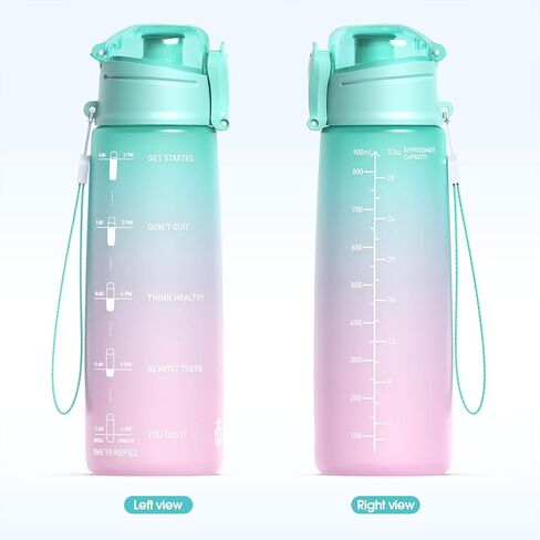 Y&3 32oz Motivational Fitness Sports Water Bottle With Time Marker, BPA Free Tritan Plastic, Leakproof Flip Top, For Gym, Outdoor, Office Work (Green/Purple Gradient, 32oz) in Saudi Arabia
