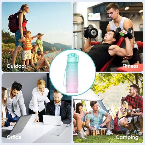 Y&3 32oz Motivational Fitness Sports Water Bottle With Time Marker, BPA Free Tritan Plastic, Leakproof Flip Top, For Gym, Outdoor, Office Work (Green/Purple Gradient, 32oz) in Saudi Arabia