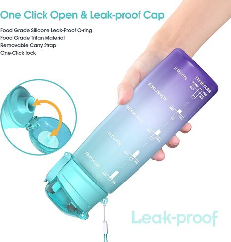 Y&3 32oz Motivational Fitness Sports Water Bottle With Time Marker, BPA Free Tritan Plastic, Leakproof Flip Top, For Gym, Outdoor, Office Work (Green/Purple Gradient, 32oz) in Saudi Arabia